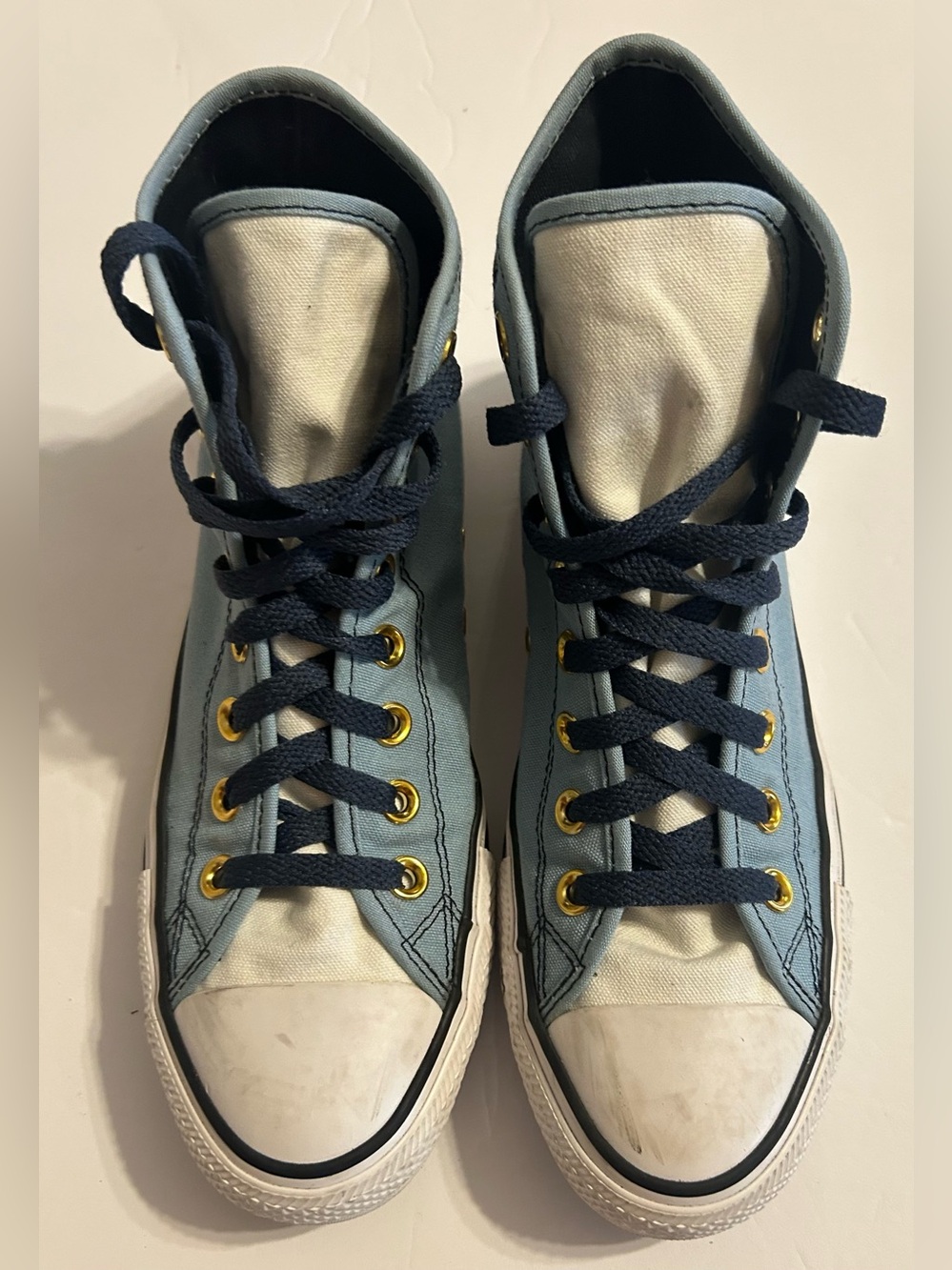 Chuck Taylor Converse High-Top Sneakers in Light Blue, Navy, and  white